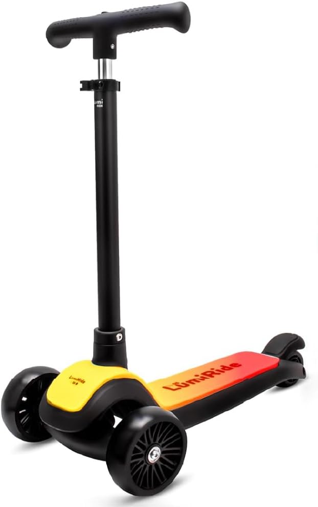 Lumi Ride Children's Scooter 3 Wheels Balance LED 3+, Foldable, Height-Adjustable Handlebar, Foot Brake, Non-Slip Footboard, Removable Handlebar
