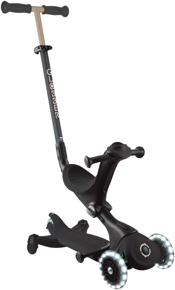 GLOBBER GO-UP Deluxe Lights 360 – 3 in 1 Aufsitzrad, Laufrad, Scooter, 120/80mm, 3-rädrig, verstellbar, LED-Rollen