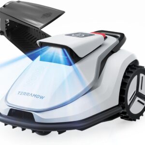 TerraMow V600 Robotic Lawnmower without Boundary Cable with Garage, Tri-AI Vision Technology without Cable/RTK Signal Problems, DropMow Automatic Mapping Max 600 ㎡, AI Vision Navigation 3.8Ah Battery