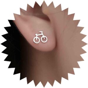 Boho Mini Bicycle Stud Earrings Silver Cartilage Tragus Cute Bicycle Tiny Unique Pin Wedding Earrings Bridal Jewellery Gifts for Women and Girls, Alloy Steel