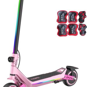 U8 Children’s E-Scooter in 16 km/h, 12 km Range, 3 Speed Levels Zero Start, Electronic Brake, Double Suspension, 6.5 Inch Tyres, Foldable & LED Lighting, for Children from 6 Years, Four Colours
