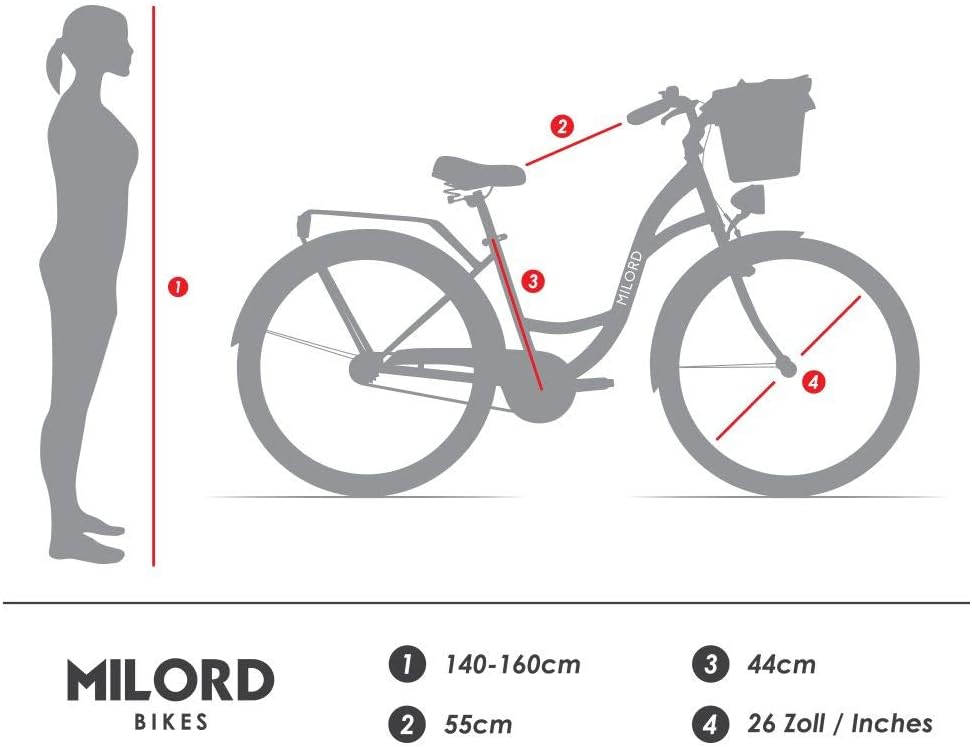 MILORD. Comfort Bicycle with Back Carrier, Holland Bike, Women's Bike, 3-Speed, Black, 26 Inch – Bild 4