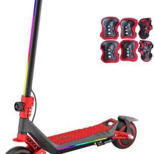U8 Children’s E-Scooter in 16 km/h, 12 km Range, 3 Speed Levels Zero Start, Electronic Brake, Double Suspension, 6.5 Inch Tyres, Foldable & LED Lighting, for Children from 6 Years, Four Colours
