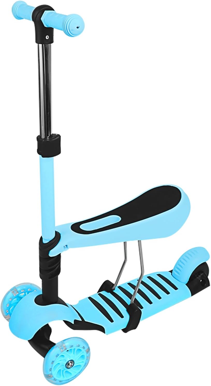 5 in 1 Scooter Scooter with Seat + Slider Flash Wheels PU Wheels Non-Slip LED Light Height Adjustable Ideal for Children 2-8 Years