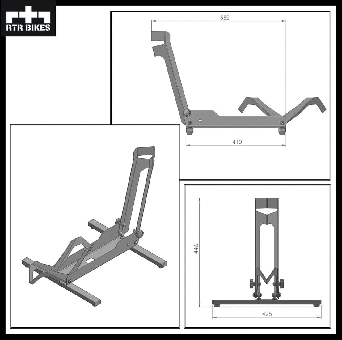 RTR BIKES Brutus Bicycle Stand Floor - Professional Rear Wheel Stand for E-Bike & MTB up to 30 kg - Solid Steel Base - Suitable for 26-29 Inches & Tyre Width up to 2.8 Inches - Made in EU – Bild 7