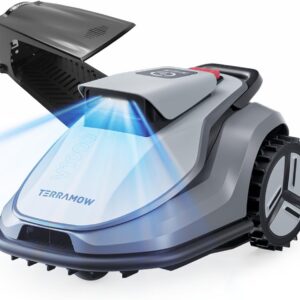 Terramow V1000 Robotic Lawnmower without Boundary Cable with Garage, Tri-AI Vision Technology without Wire/RTK Signal Problems, Automatic Mapping, DropMow Maximum 1200㎡, AI Vision Navigation 4.5Ah