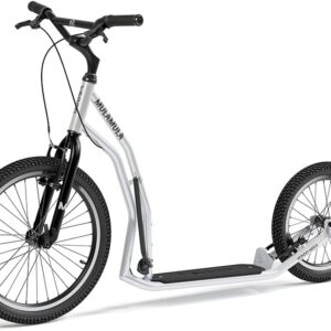YEDOO Mula Y40 Kick Scooter for Adults with Pneumatic Tyres 20/16 and Load Capacity up to 150 kg. Scooter with Stand and Removable, Non-Slip Footboard, Dog Scooter. Silver