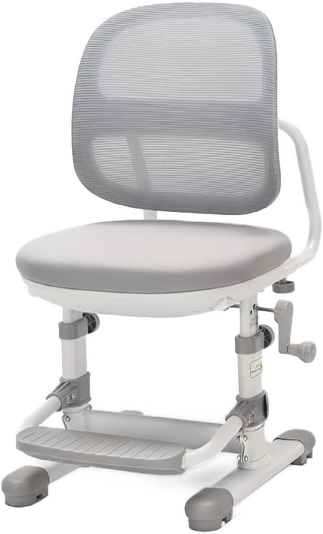 Spacetronik Children's Desk Chair without Wheels, Children's Desk Chair, Height Adjustable 37-51 cm, Children's Chair Desk with Footrest & Mesh Backrest, Sturdy Learning Chair, Children, Grey