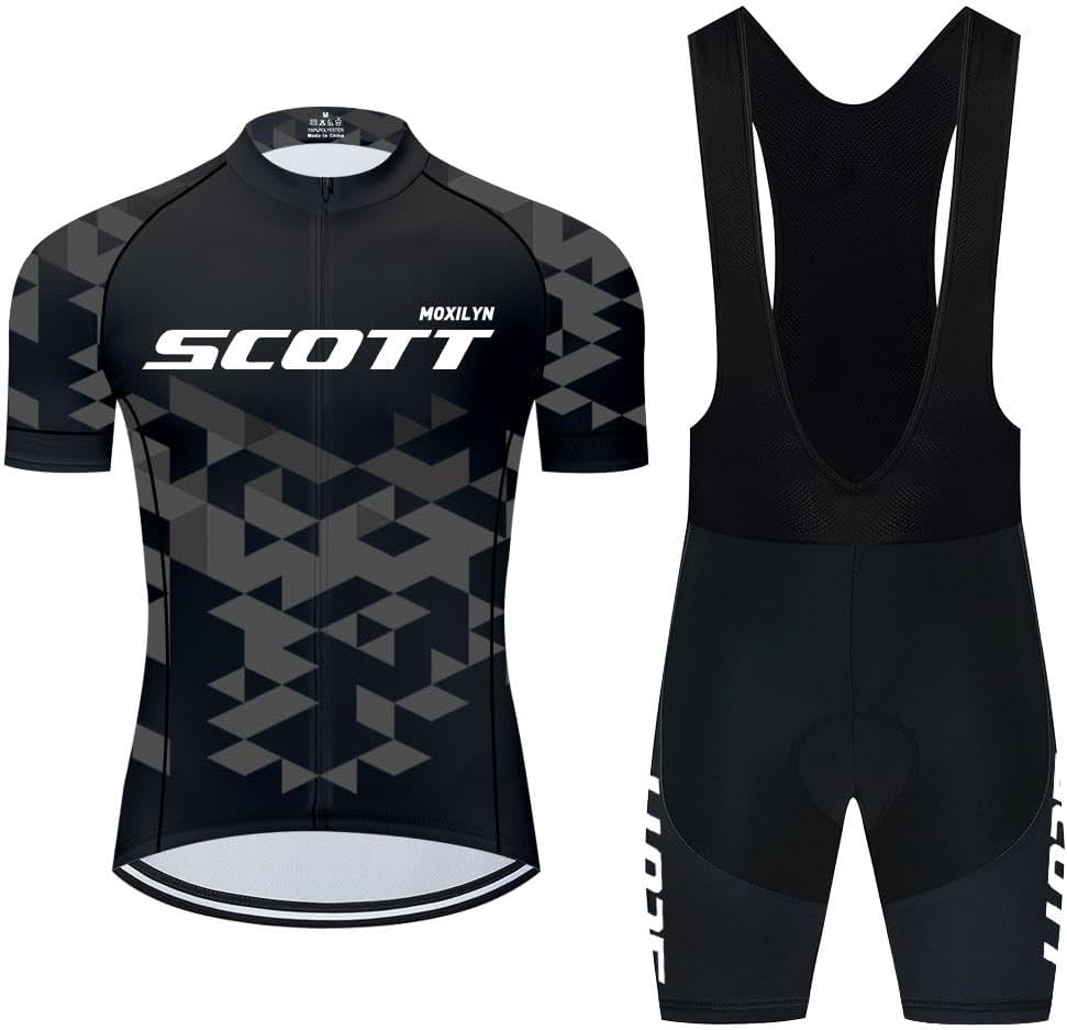 Moxilyn Cycling Jersey Short Sleeve Set for Men Cycling Jersey T Shirt Cycling Jersey Set Bicycle Jersey Short Sleeve + Cycling Shorts with 4D Gel, Original Gauze Cycling Jacket and Cycling Shorts, MTB Cycling Jersey