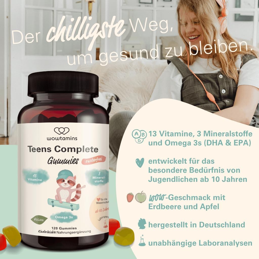 wowtamins Teens Complete Sugar-Free - Vitamins for Teenagers (30 Day Supply) - Multivitamin Gummies with Omega 3 - Dietary Supplement for the Immune System with Vitamin C, D3, B12, Zinc & More – Bild 4