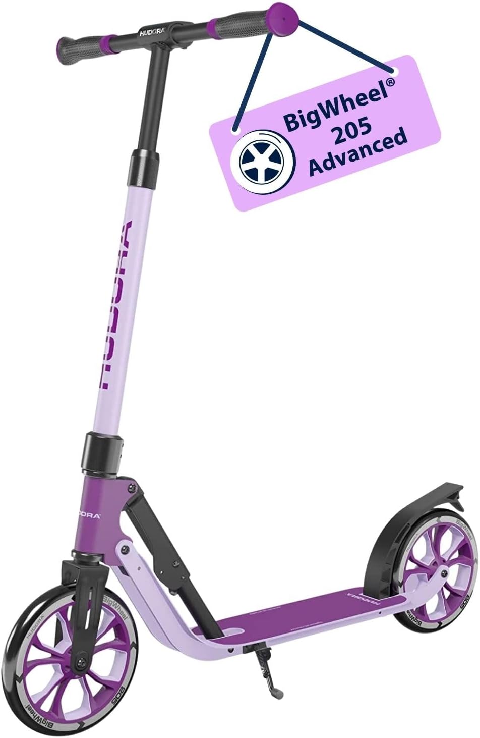 HUDORA BigWheel® 205 Advanced Scooter, Comfortable Aluminium Scooter for up to 100 kg, Height-Adjustable & Foldable Scooter, Kick Scooter for Children/Teenagers & Adults
