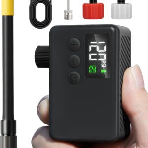 Electric Bicycle Pump, Bicycle Accessories, 120 PSI Wireless Bicycle Pump with Pressure Gauge, Auto-Off and LED Light, for E-Bikes, Mountain Bikes, City and Road Bikes with Presta and Schrader Valves