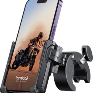 Lamicall Mobile Phone Holder Motorcycle, Mobile Phone Holder Bicycle – 1s Quick Release: Handlebar Holder for Rotation, Universal Mobile Phone Bicycle Mount for iPhone 17 16 15 14 13 Pro Max Plus, 4-7 Inch Smartphone