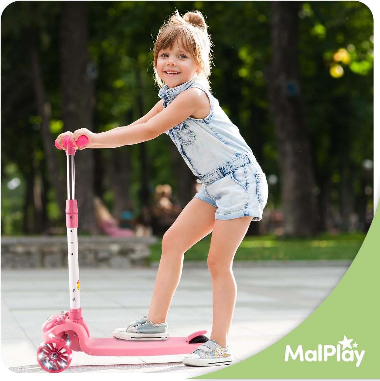 MalPlay Kitten 2-in-1 Folding Scooter LED Wheels Pink Robust Lightweight 4-Level Height Adjuster – Bild 3