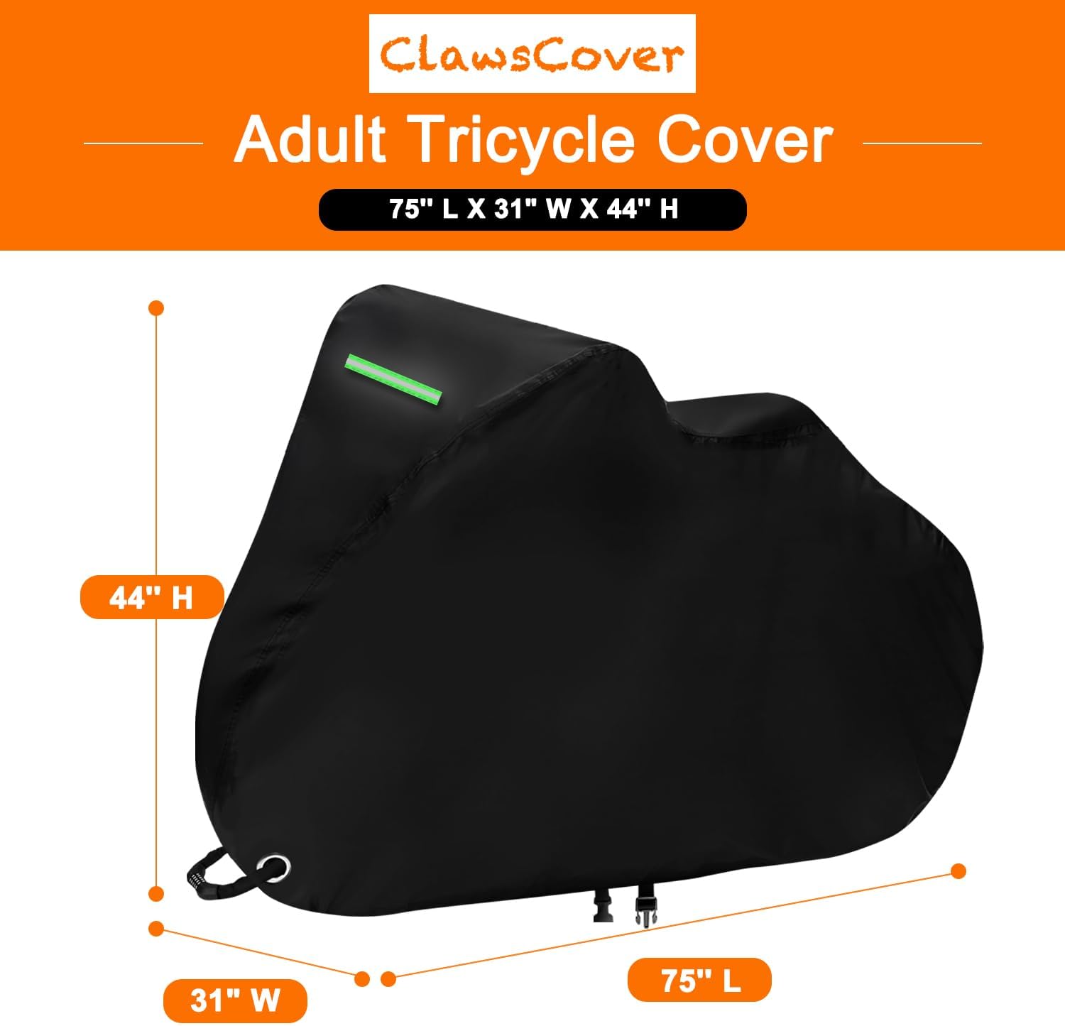 Adult Tricycle Cover, Waterproof Outdoor 3 Wheel Cover for E-Bike, Tricycle Bicycle Covers, Durable UV-210D Polyester Fabric, with Safety Buckle – Bild 2