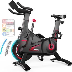 Bluearth Heimtrainer Fahrrad mit Magnetischem Widerstand, Hometrainer Fahrrad mit Smart App, Leise & Bequem Indoor Spinning Bike mit Immersivem Erlebnis und Live-Kursen, Max. 150KG