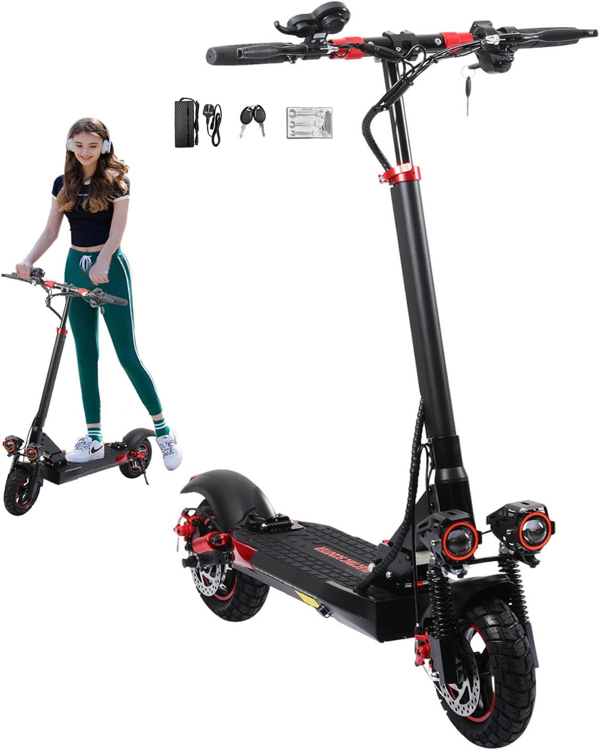 Adult Road Legal E-Scooter - 40-55km Range, Max 20km/h, 10" Off-Road Tyres, Height Adjustable Handlebars, Double Disc Brakes, Ideal for Commuter & Birthday Gifts