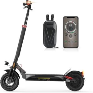 E Scooter with 10 Inch Offroad Pneumatic Tyres, 4 Comfortable Shock Absorption Systems, Electric Scooter with Road Legal Battery 12.5 Ah Max 70 km Eco Range, Max Load Capacity 150 kg, App Lock Vehicle