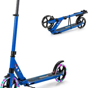 COSTWAY Children’s Foldable Scooter with Lights, Scooter Height Adjustable with Carry Strap & Stand, City Scooter up to 100 kg Load Capacity, Kick Scooter for Children, Adults