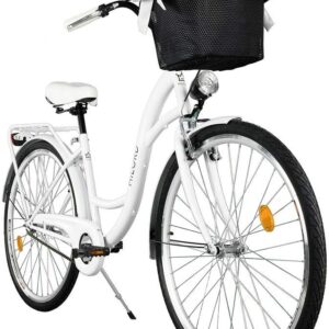 MILORD. Comfort Bicycle with Basket, Holland Bike, Women’s Bike, 1 Speed, White, 28 Inches
