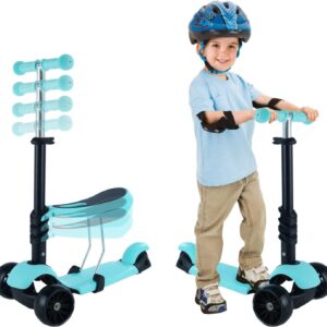 Kinder Roller|Tretroller Kinder mit Abnehmbarem Sitz | Höhenverstellbarer Kinderroller mit Leuchträdern Kinderscooter für Jungen und Mädchen