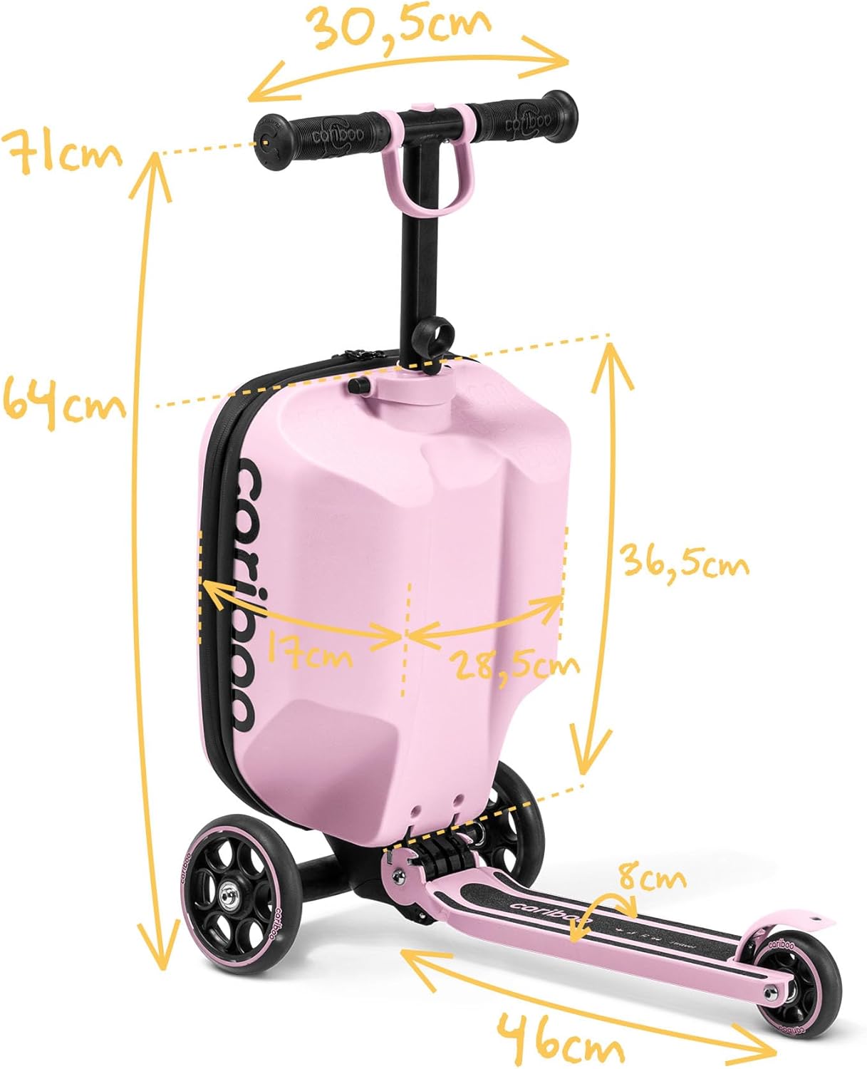 Cariboo iTravel Children's Scooter with Suitcase with 3 Wheels from 2 Years 2-in-1 Tricycle Foldable Height Adjustable up to 50 kg Hand Luggage – Bild 11