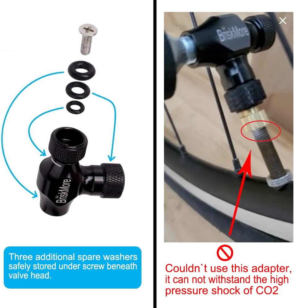 BriskMore CO2 Inflator Kit with 5 x 16g CO2 Cartridges for Bicycle Tyres, Presta and Schrader Valve Compatible, Bicycle Tyre Pump for Mountain and Road Bikes, Includes Insulation Sleeve – Bild 5