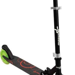 Muuwmi Lights Aluminium Scooter – Höhenverstellbarer Lenker – Geeignet für Kinder – GS-Zertifiziert – Bis zu 100 kg – mit Leuchtrollen – Tretroller in grün-schwarz