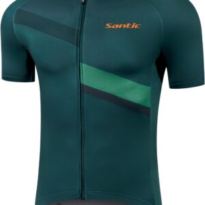 Santic Men’s Cycling Jersey Short Sleeve Breathable Cycling Jersey Bicycle Shirt with Back Pockets Cycling Road Bike MTB Summer