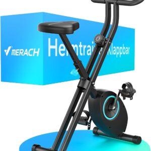 MERACH Foldable Exercise Bike with LCD Monitor, Magnetic Ergometer Exercise Bike with Comfortable Seat Cushion, Fitness Bikes for Home, Space-Saving, 136 kg