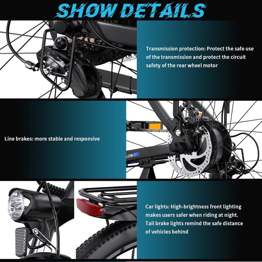 C29 Adult Electric Bike 48V Brushless Motor 15Ah Battery Magnesium Aluminum Alloy Frame Suitable for City Commuter Off Road Mountain 21 Speed Disc Brakes – Bild 6