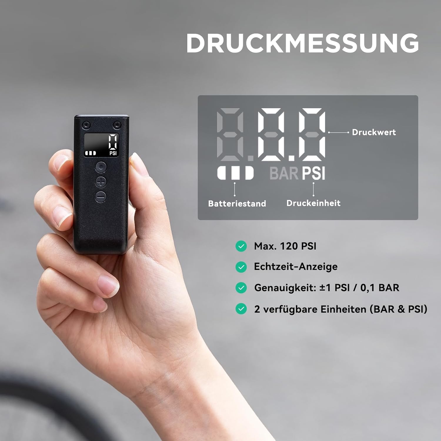 CYCPLUS AS2 PRO Tiny Bicycle Pump with Pressure Gauge, Max 120 PSI Electric Bicycle Pump, Automatic Shut-Off, with Presta and Schrader Valve for E-Bike, Mountain Bike, City Bike and Road Bike (2025 Version) – Bild 2