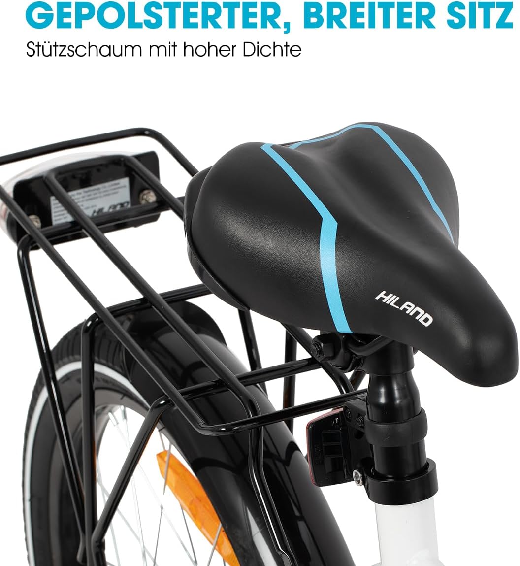 HILAND 16/18/20 Zoll Kinderfahrrad Mountainbike Kinder MTB für Jungen und Mädchen ab 4 5 6 7 8 9 Jahren Licht Gepäckträger Stützräder/Ständer, Schwarz/Weiß – Bild 4