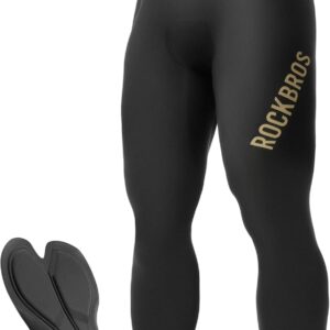 ROCKBROS Men’s Long Padded Cycling Shorts, Seamless with Seat Padding, Compression Cycling Shorts with Reflector, Breathable, Quick-Drying, Elastic for MTB Road Bike