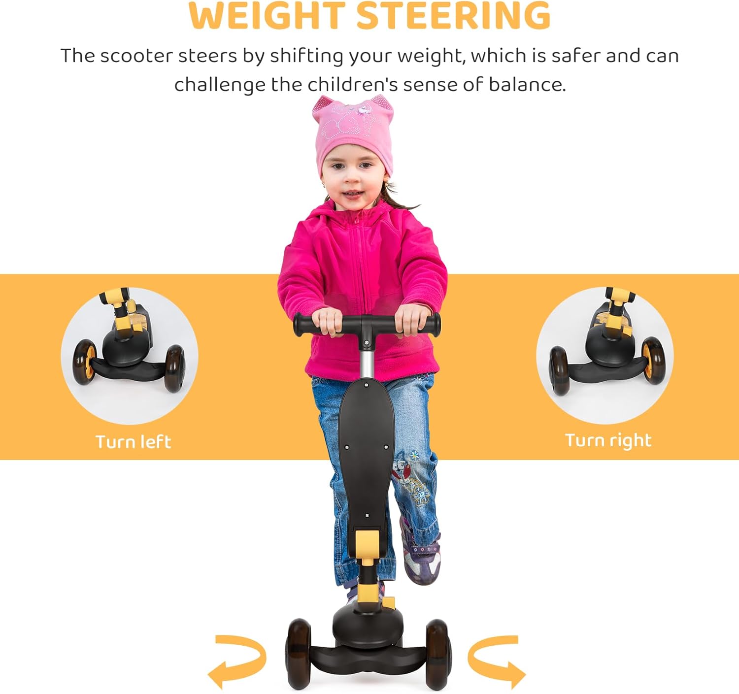 BremToy Children's Scooter with Seat, Scooter with LED Wheels, Children's Scooter with Height-Adjustable Handlebar, Foldable Children's Scooter for Children 1-8 Years – Bild 5