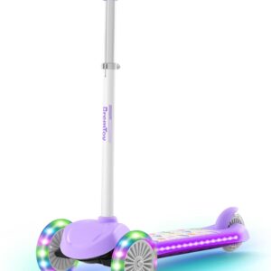BremToy Children’s Scooter 3 Years, Children’s Scooter with Luminous Deck and PU Illuminated Wheels, 4 Levels Height Adjustable, Responsive Braking, Lightweight, Children’s Scooter for 3-8 Years