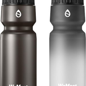 WEMEET Leak-proof Bicycle Water Bottle, Road Bike Water Bottle, 700 ml, BPA-Free, Squeeze Wheel Bottle with Capacity Scale, for Riding, Gym (Black & Black White, Pack of 2)