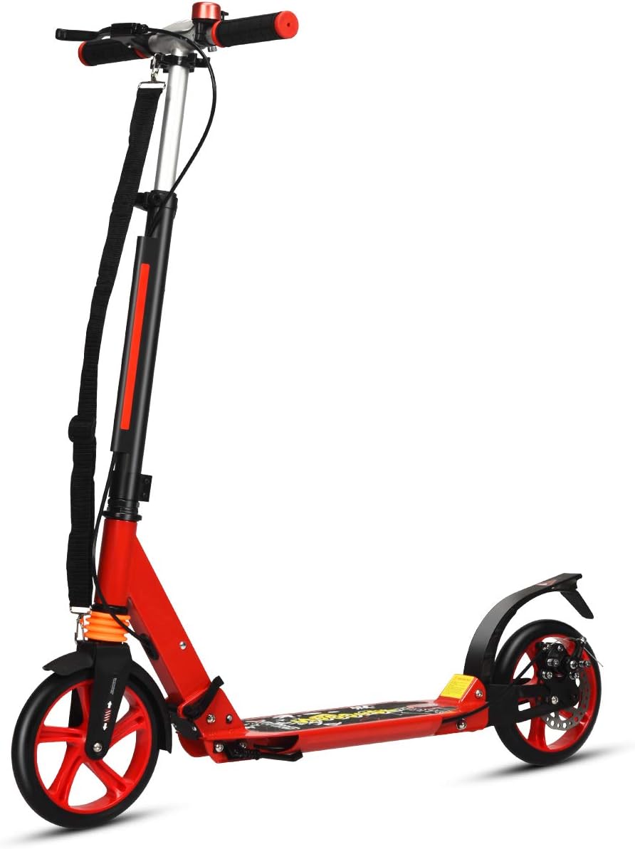 RELAX4LIFE Kickscooter Foldable & Height Adjustable, City Scooter with Bell & Stand, Scooter with Double Suspension & Carry Strap, Scooter up to 100 kg Load Capacity, for Children and Adults, PU – Bild 9