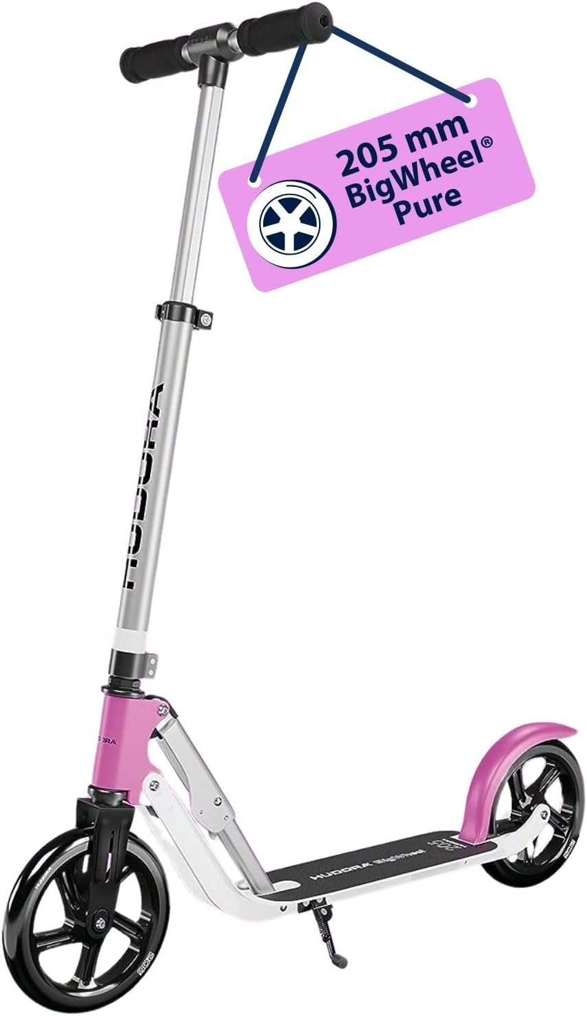 HUDORA BigWheel Pure Scooter - Sturdy Aluminium Scooter with Stand - Height-Adjustable & Foldable City Scooter for up to 100 kg - Scooter for Teenagers and Adults