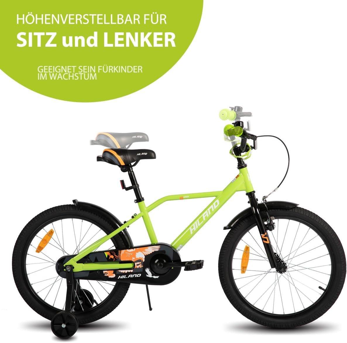 Hiland 12/14/16/20 Inch Kids Bicycle for Boys 3-10 Years with Stabilisers, Boys Bicycle with Handbrake and Coaster Brake, Black/Green/Blue – Bild 5