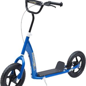 HOMCOM Children’s Scooter with Rear Brake Kick Scooter 12 Inch Scooter City Scooter for Children Kickboard Height Adjustable Steel EVA 120 x 52 x 80-88 cm