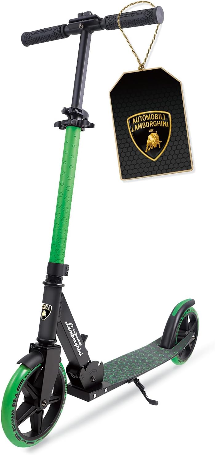 Lamborghini 2-Wheel Scooter, Children's Scooter from 6 Years and Adults, 200 mm Large Wheels, Foldable, Height Adjustable, with Stand, Sturdy Aluminium City Scooter, Scooter up to 100 kg