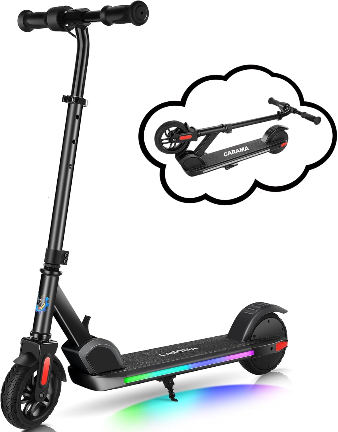 Caroma E Scooter Kinder von 8-12 Jahren,bis zu 16 km/h & 8 km,Elektroroller Kinder mit Bunte Leuchten, LED-Anzeige,Einstellbare Geschwindigkeit und Höhe,Leichter Faltbarer Elektroscooter