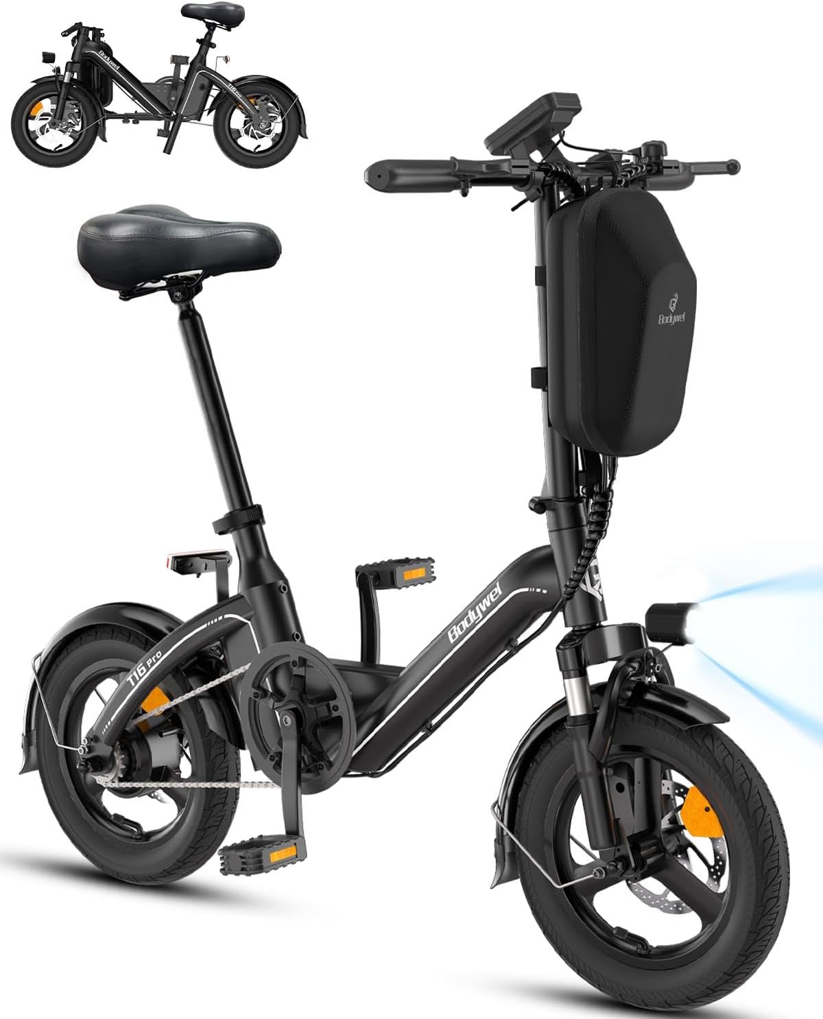 Bodywel T16PRO Mini E Bike 14 Inch Foldable Electric Bicycle 250 W 36 V/7.8 Ah Battery with App Radio for Men Women Range Max 45 km