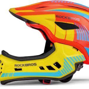 ROCKBROS Children’s Helmet, Integrated Bicycle Helmet for Children/Youth, Full Face Helmet with Removable Chin Guard, BMX, MTB, Downhill Helmet, S: 48-53 cm, M: 53-58 cm
