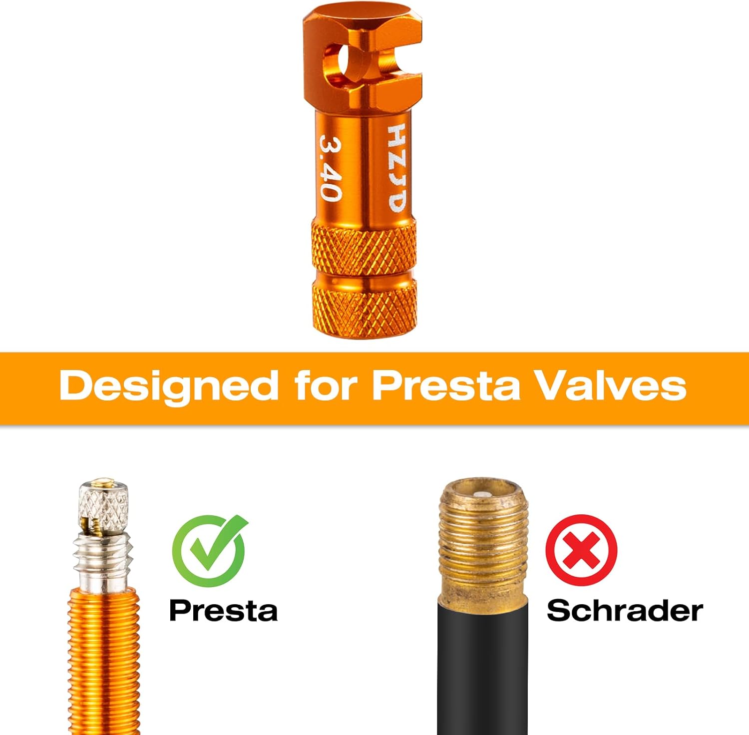 HZJD Bicycle Presta Valve Caps, Orange, Integrated Core Spoke Removal Tool (Pack of 2) – Bild 4