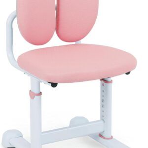 COSTWAY Children’s Desk Chair, Seat Height 35-43 cm, Adjustable Children’s Desk Chair with Double Backrest, Armless Office Chair without Wheels, Children’s Chair for Boys and Girls from 3 Years (Pink)