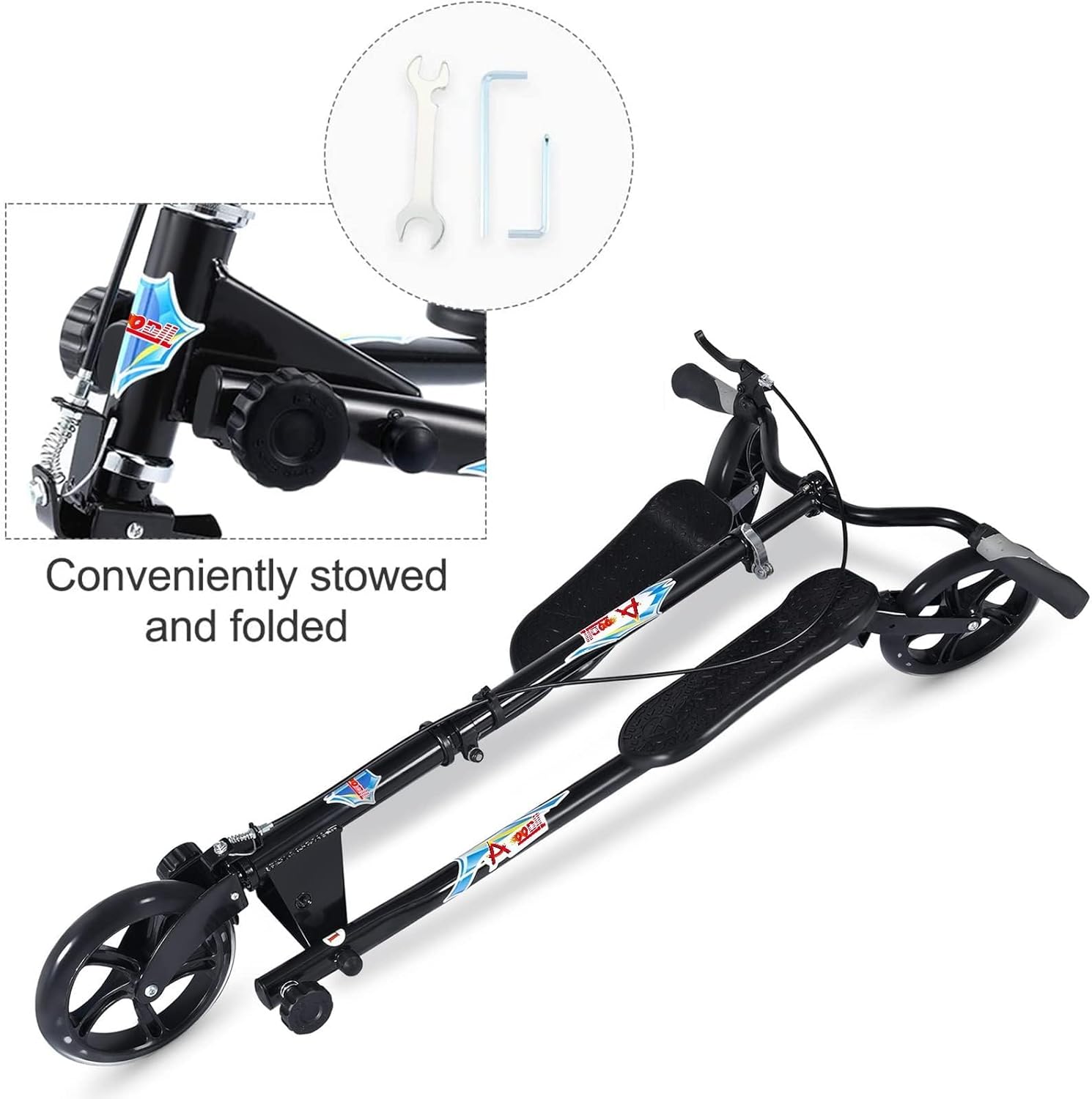 Swing Scooter Verstellbarer 3-Rad-Klapproller mit Selbstdriftfunktion für Kinder/Jugendliche/Erwachsene ab 6 Jahren – Bild 3