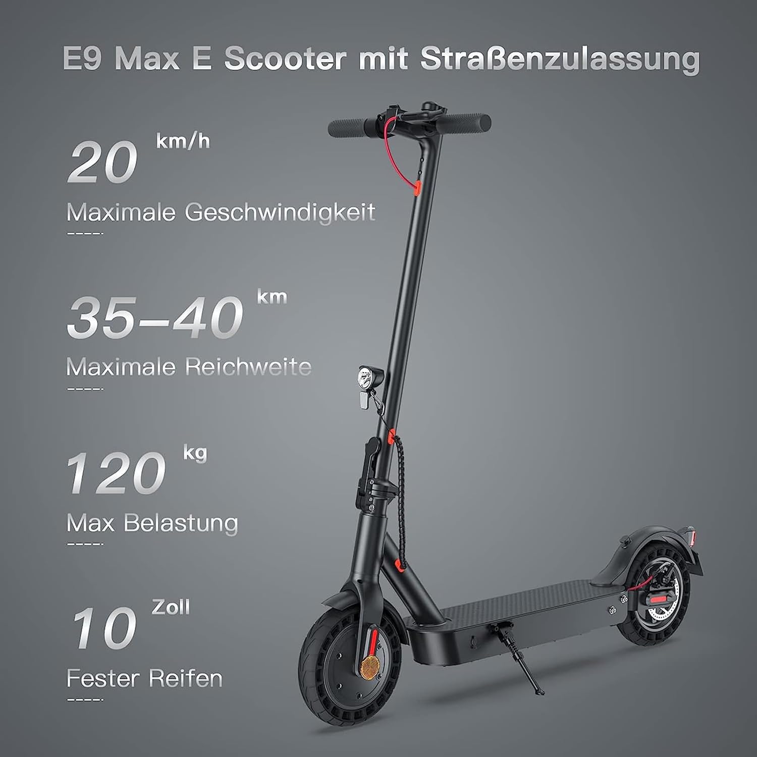 E Scooter with Road Legal, 40 km Range, 10 Inch Honeycomb Tyres, High-Quality Suspension, ABE Electric Scooter, 20 km/h, Dual Brake System, Max Tyres, Electric Scooter for Adults – Bild 2