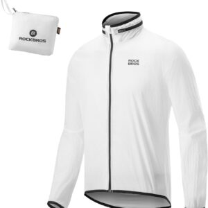ROCKBROS Men's Cycling Jacket, Wind Jacket, Reflective, Water-Repellent, Windproof, Breathable with Stowable Hood, Lightweight Cycling Jacket for Road Bike, MTB